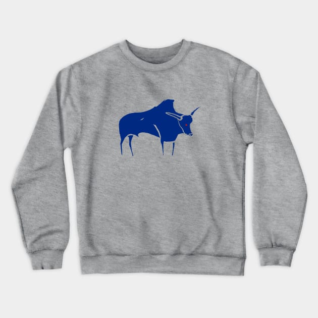 Cave line art of Aurochs in blue ink Crewneck Sweatshirt by croquis design